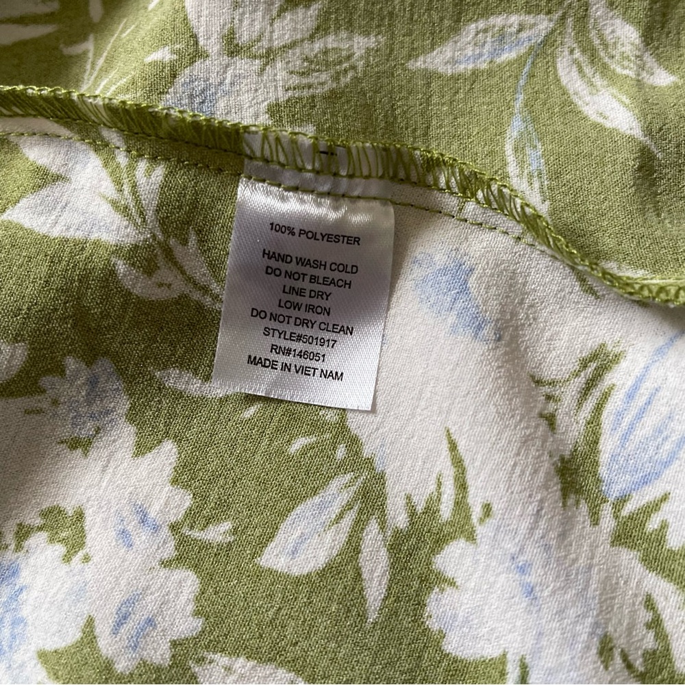 Monteau Women’s Dress Green White Floral Smocked Midi Spring Summer Easter Flowy - Picture 5 of 16